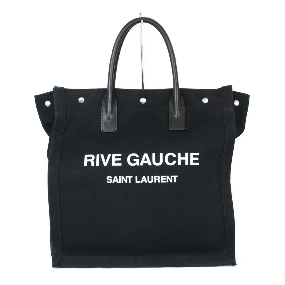 SAINT LAURENT North South Rive Gauche Tote Bag Black Canvas Vertical Handbag